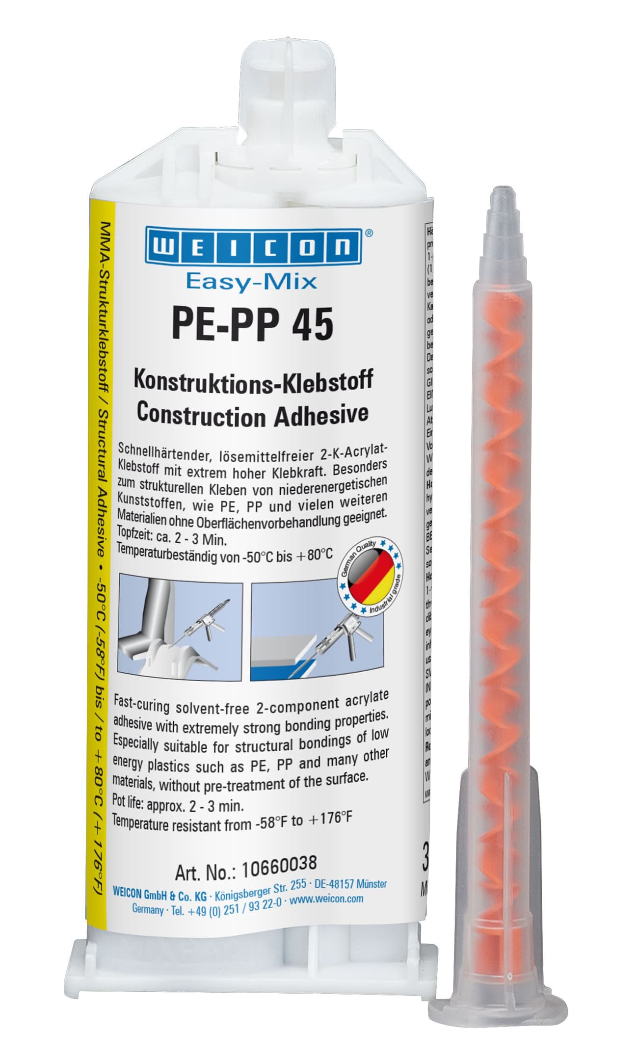 Easy-Mix PE-PP 45 ist ein 2-Komponenten Konstruktionsklebstoff auf Methylacrylatbasis.