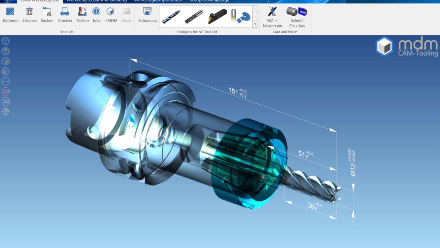 Das Toolmanagement Modul von MDM, verfügt über einen automatischen Komplettwerkzeuggenerator.