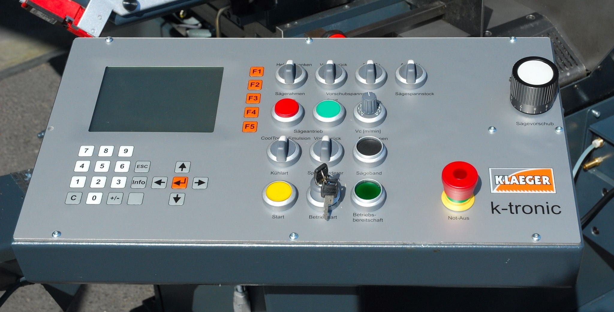 Machine control panel of KLAEGER double column automatic bandsaw