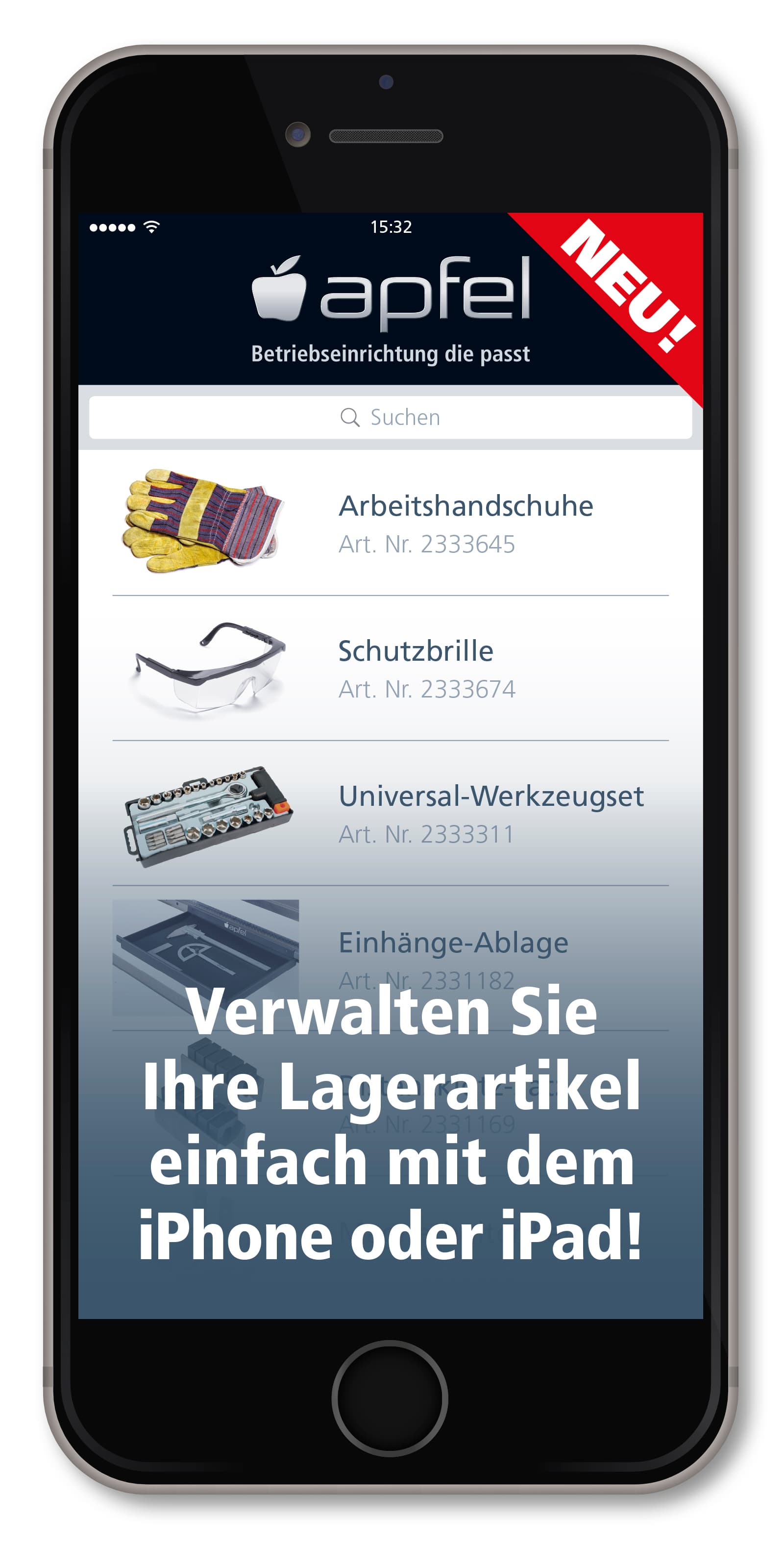 Lagerverwaltung über die Apfel App