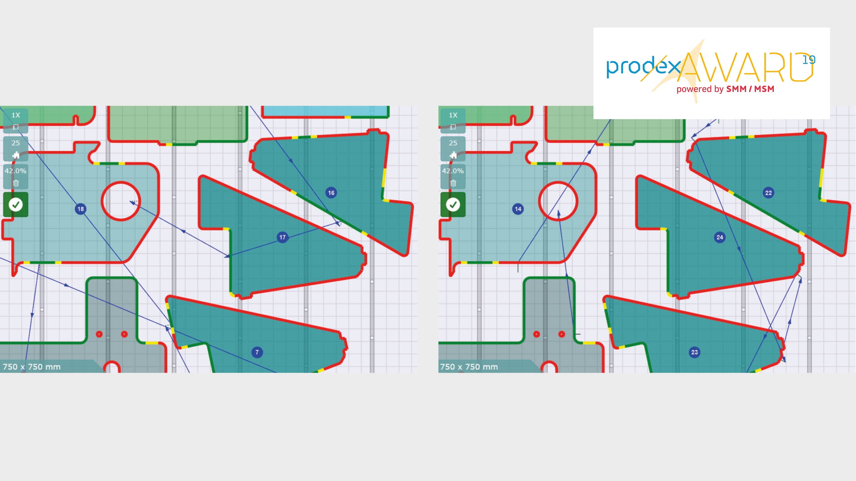 Links: Simulation mit «TiltPrevention». Rechts: Laserschneiden ohne «TiltPrevention»